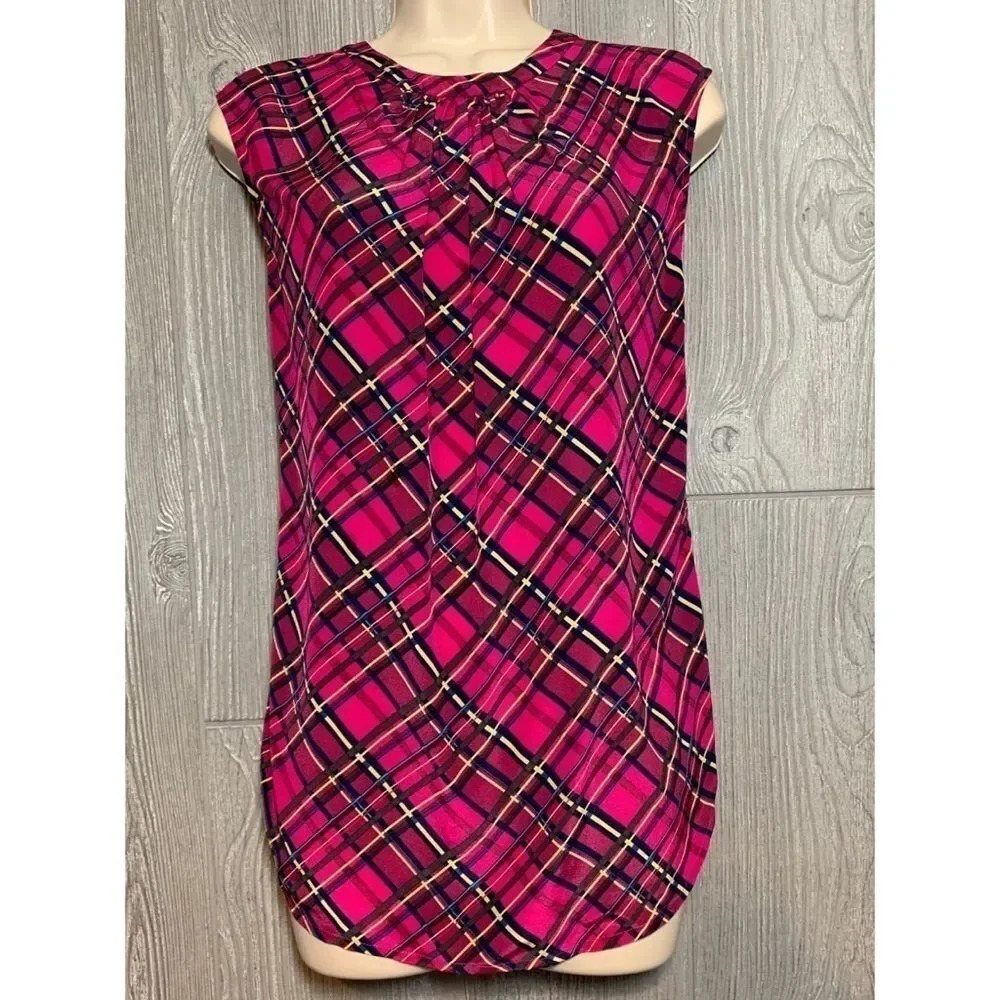 C. Wonder 100% Silk Autumn Plaid Blouse S NWT
